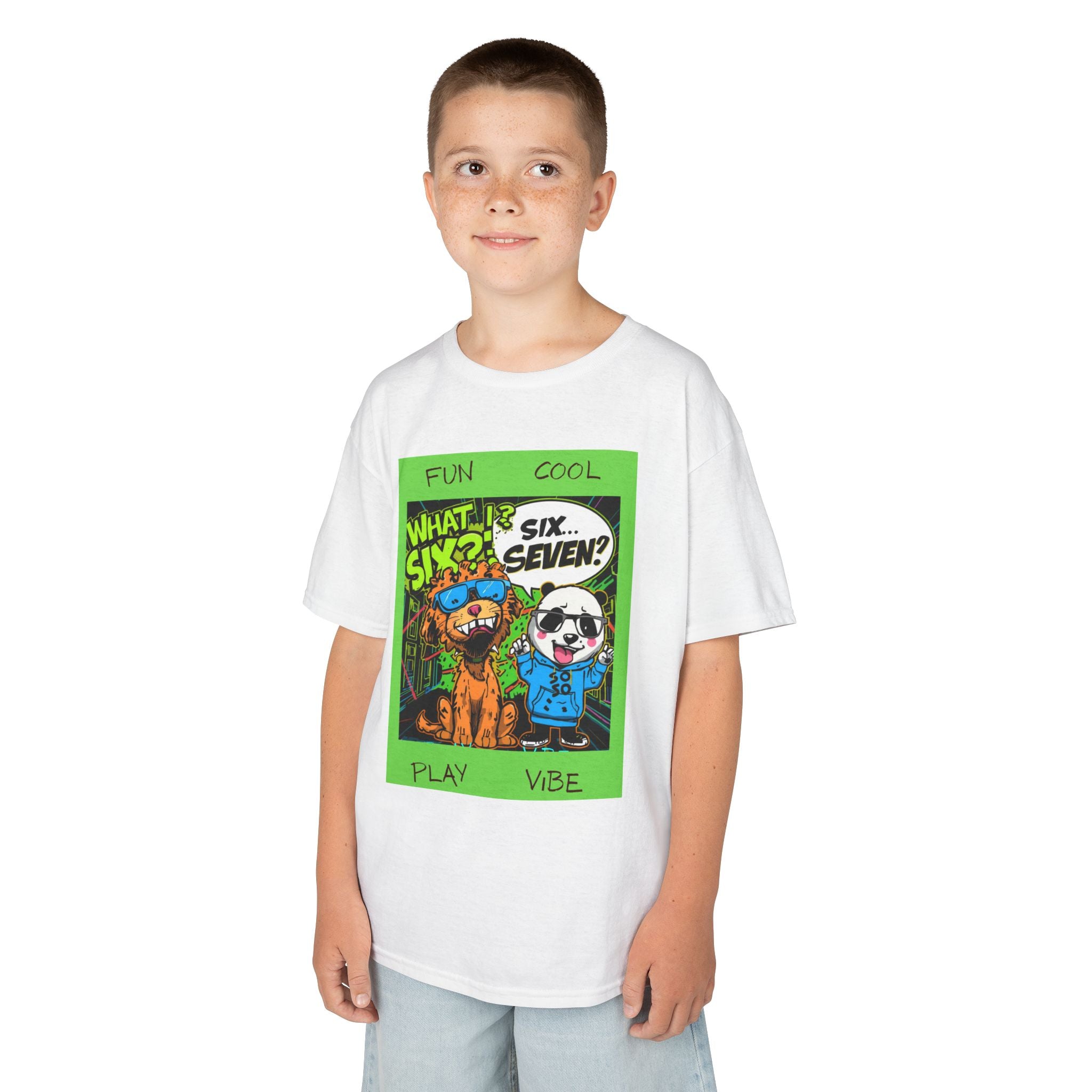 Kids 'What Six? Six Seven!' Graphic Tee — Fun Play Vibe Cartoon Dogs