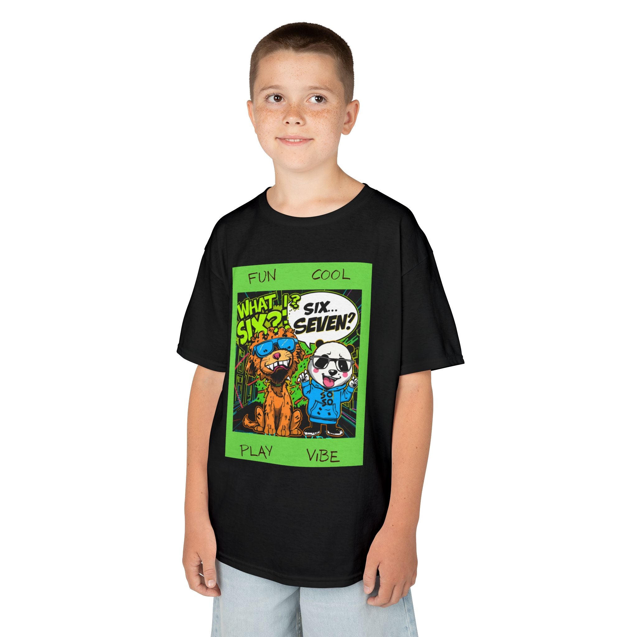 Kids 'What Six? Six Seven!' Graphic Tee — Fun Play Vibe Cartoon Dogs